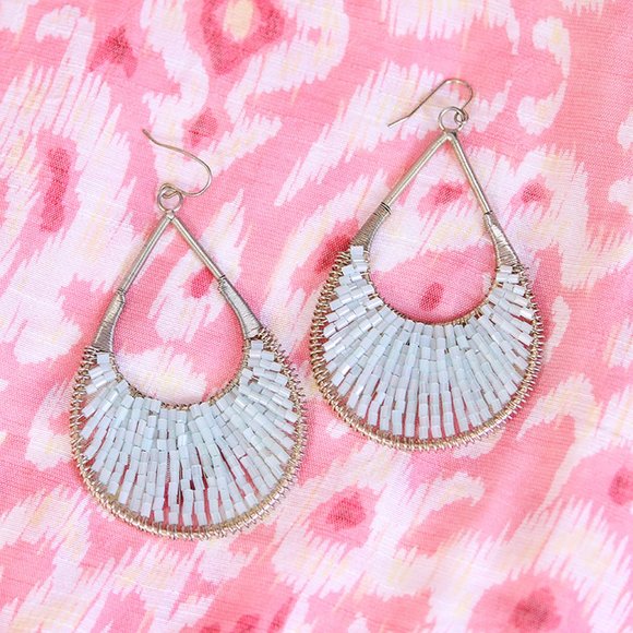 Aqua Brass Beaded Drop Earrings - Picture 1 of 1